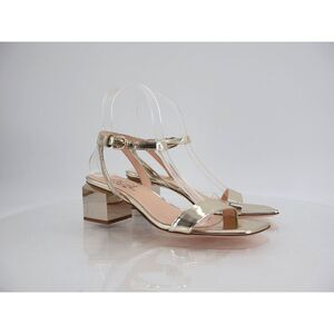 AGL 60mm Sandals Womens Size 36 6 Gold Patent Leather Square Heel Ankle Strap